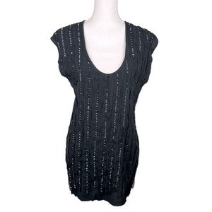 Obey Black Beaded Scoop Neck Tunic Top Size XS